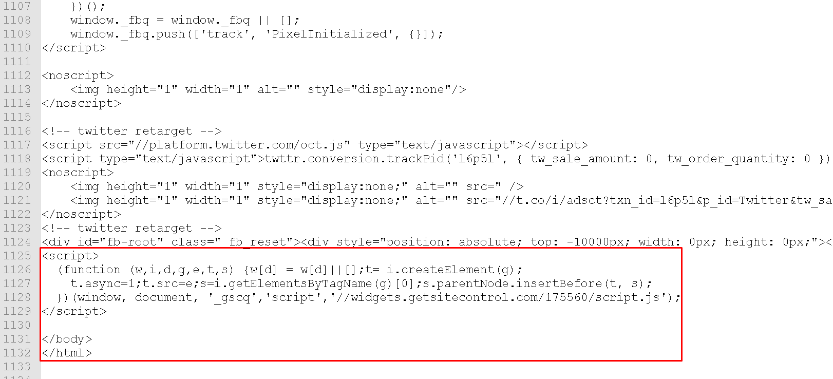 Callback form in the page's code