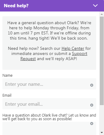 Olark online chat example