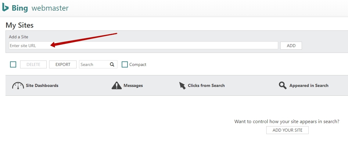 Bing webmaster tools panel