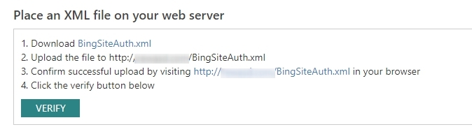 Verification via XML file in Bing