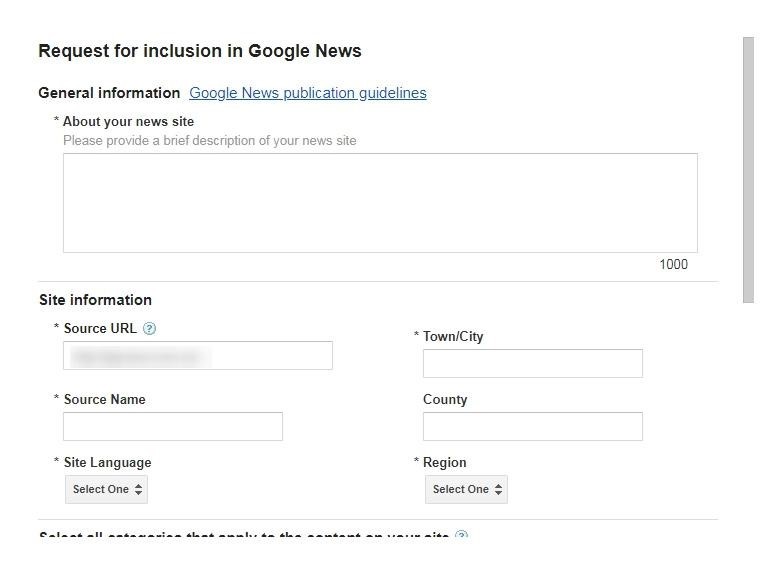 Request for inclusion in Google News