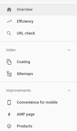 Google Search Console tools panel