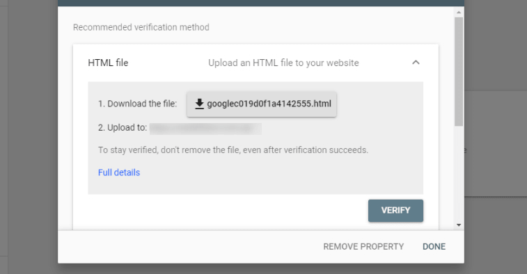 Verification of the site in Google Search Console
