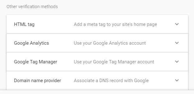 Alternative verification methods in Google Search Console