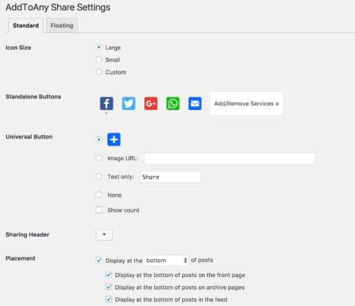 setting AddToAny Share plug-in for WordPress