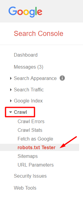 robots.txt tester in Google Search Console