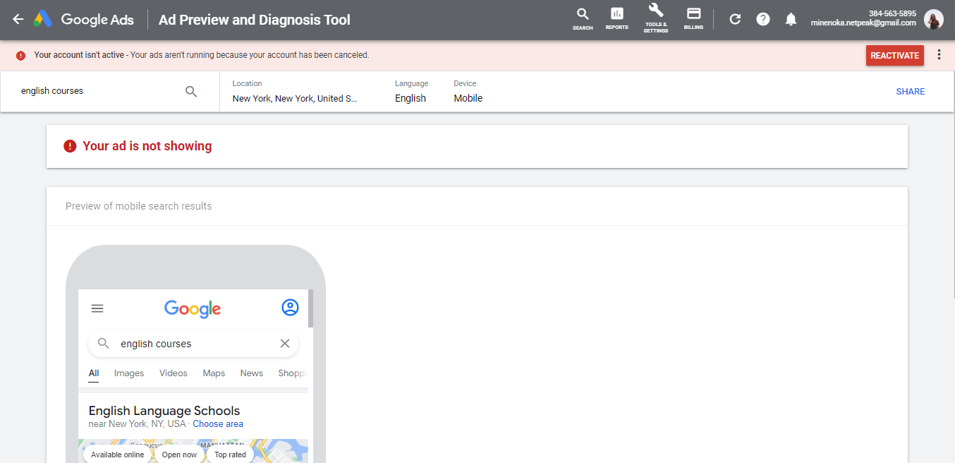 ad preview and diagnostic tool