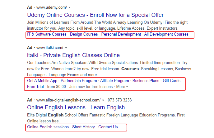 extensions in serps
