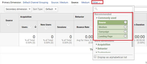 Traffic sources filter in Google Analytics