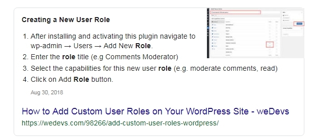 Featured snippet Google