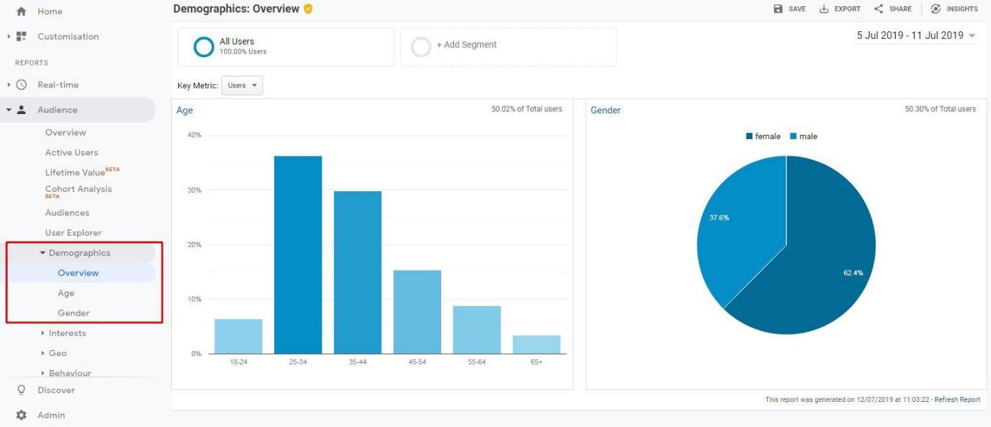 Demographics overview in Google Analytics