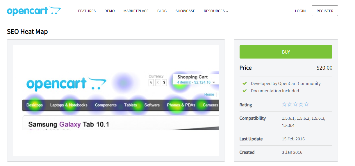 Heat map module for OpenCart