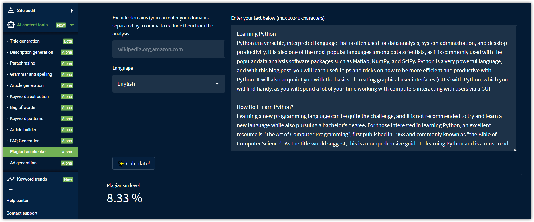 Plagiarism checker