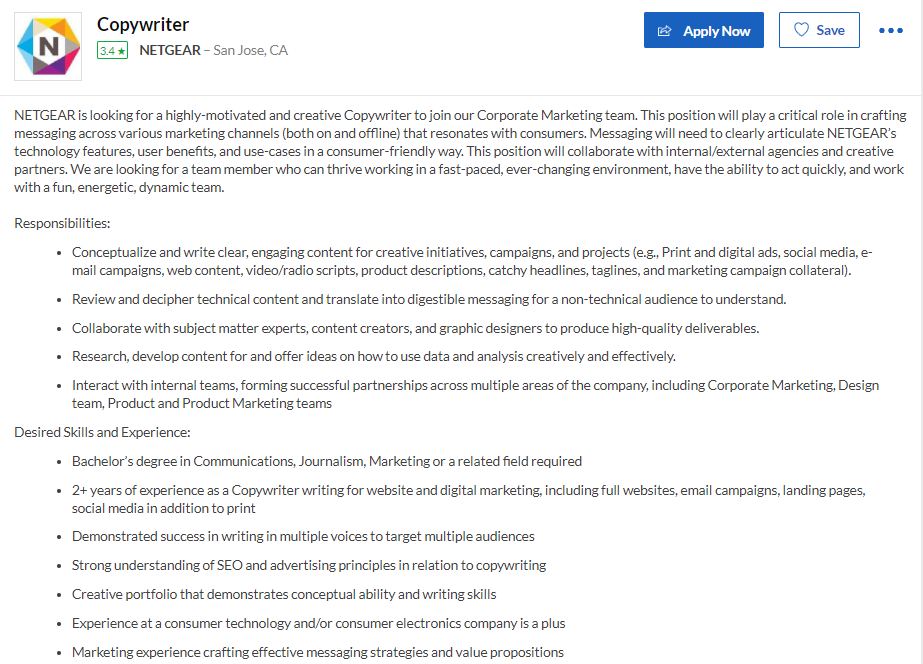 Copywriter vacancy and requirements