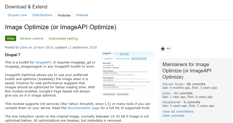 Image Optimize module for Drupal