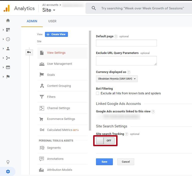 Site search tracking in Google Analytics