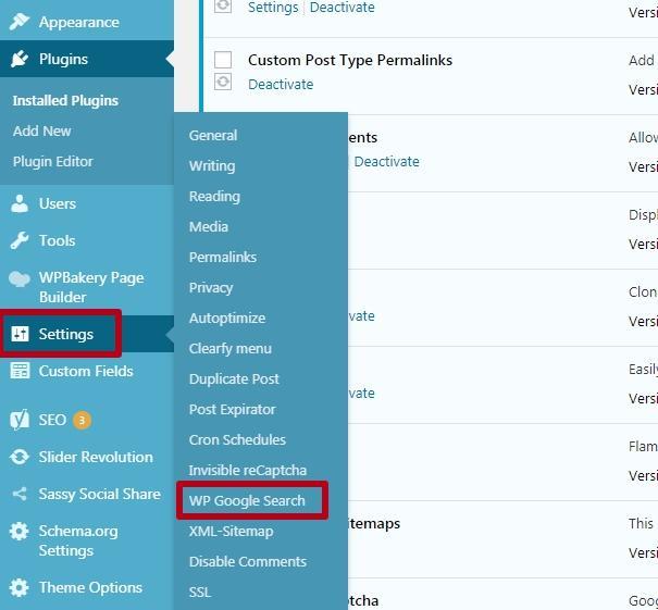 WP Google Search plugin activation