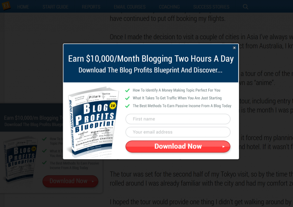 Example of popup and clickunder advertising