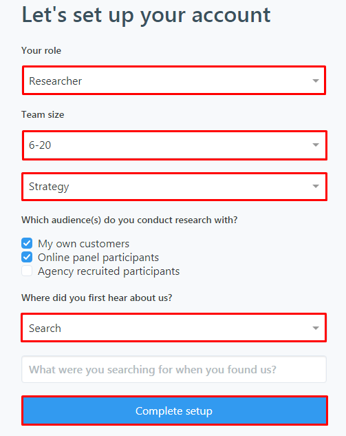Five Second Test account settings
