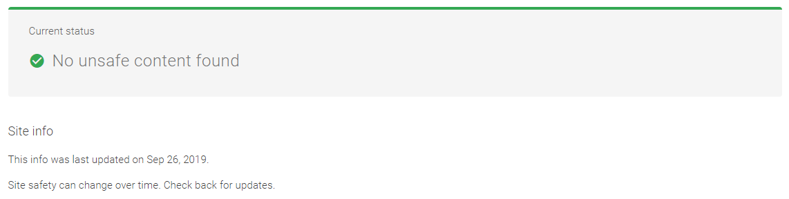 How to check a website for viruses 16261788360705 Google Transparency Report: no unsafe content found