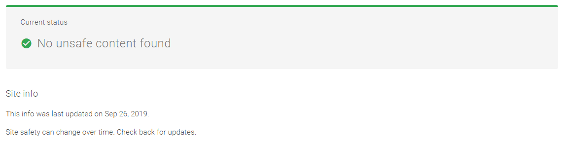 Google Transparency Report: no unsafe content found