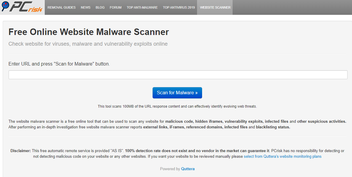 PCRisk website malware scanner