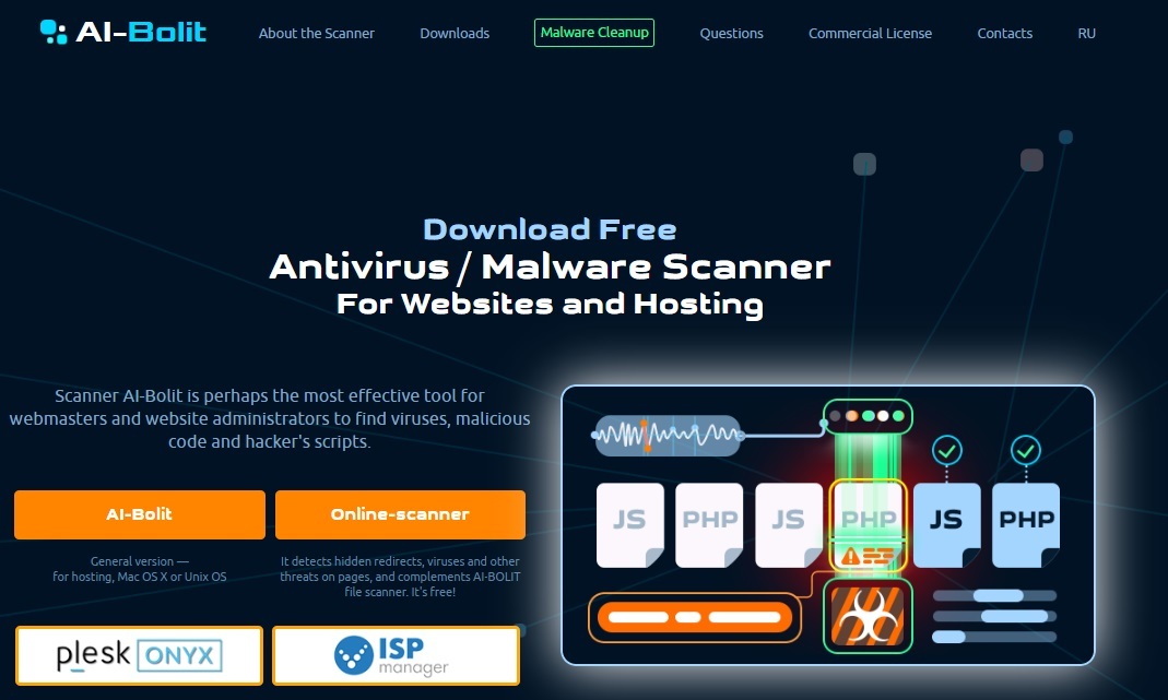 Antivirus and malware scanner for websites AI-Bolit