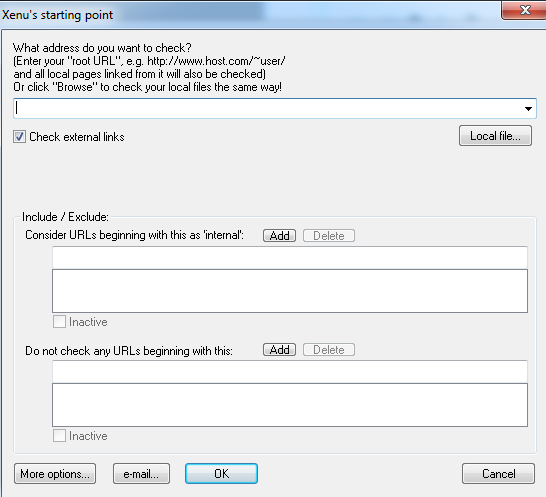 Checking the URL address in Xenu