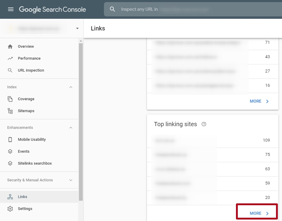 Popular links in the Google Search Console