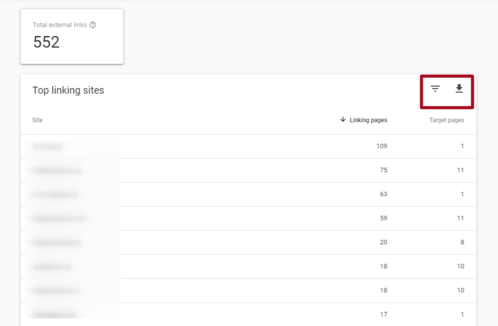 Popular sites with links in the Google Search Console