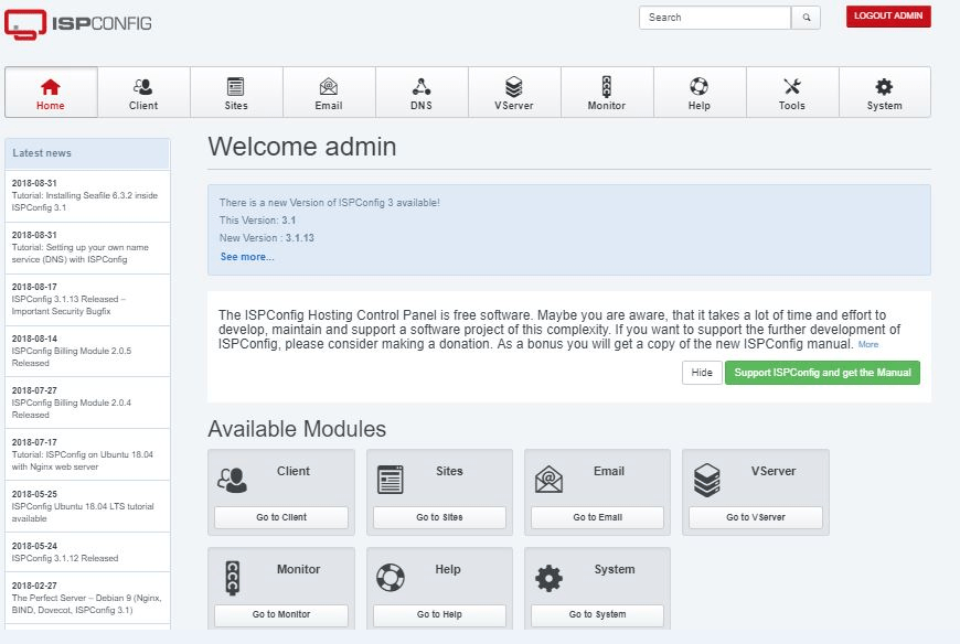 Hosting control panel