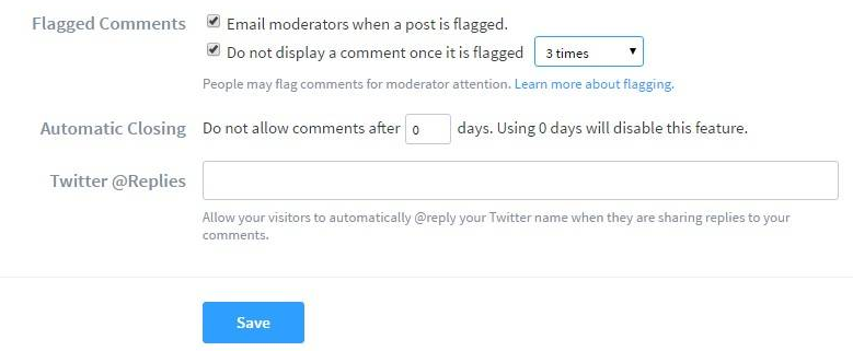 Comments settings in Disqus