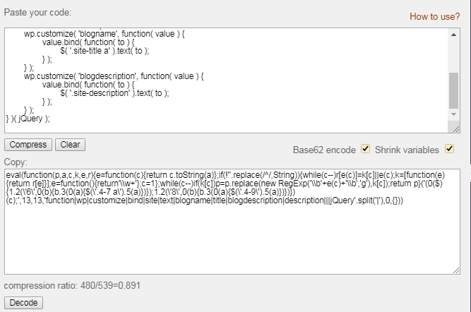 JavaScript Compressor online