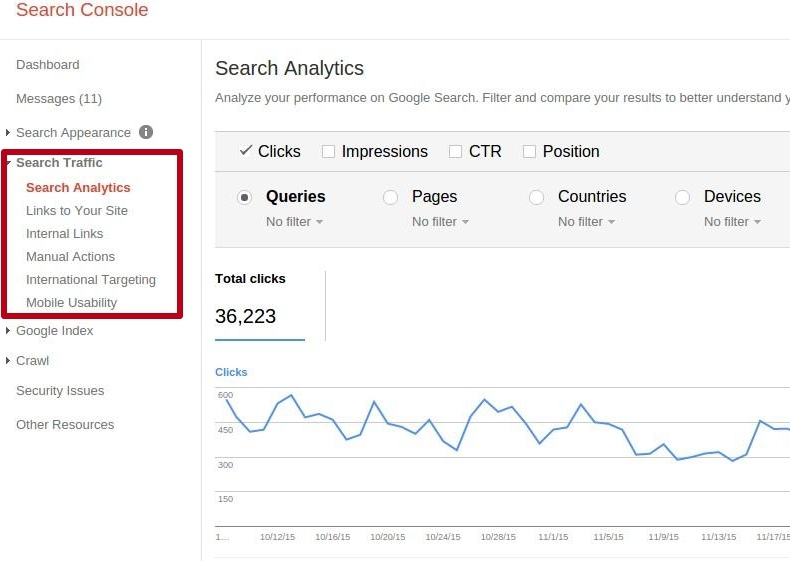 link analysis in the old version of the Google Search Console