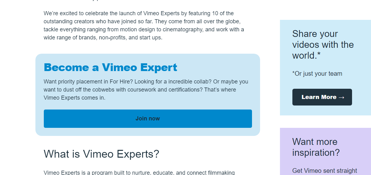  Attractive and prominent CTA buttons on Vimeo