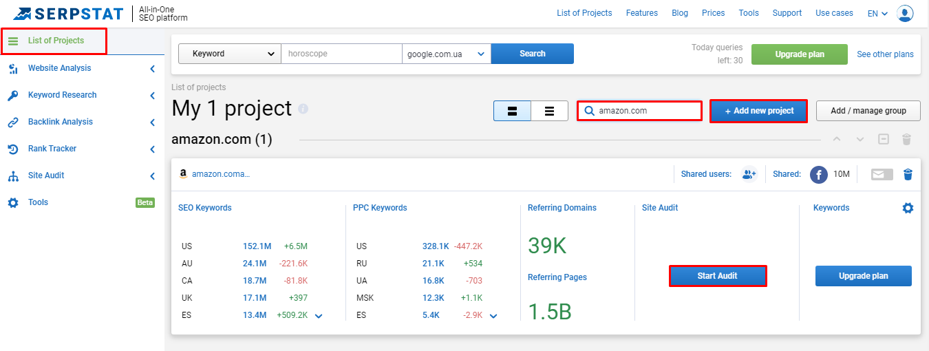 How to create a 404-error page 16261788304269 Adding project to Serpstat for SEO audit