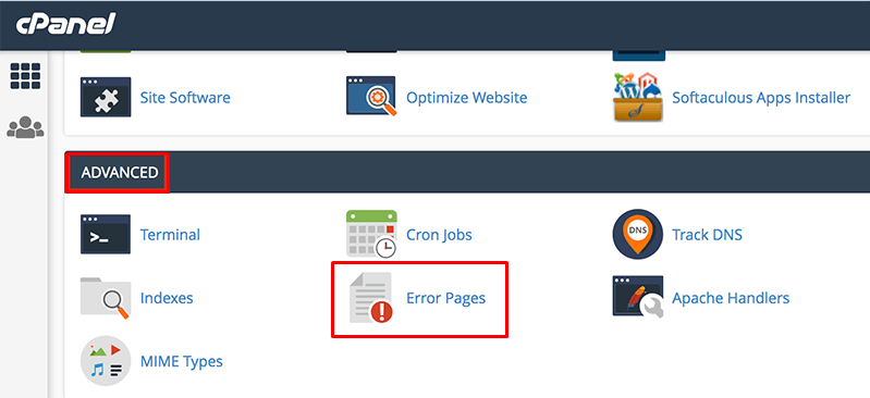 Error pages in cPanel