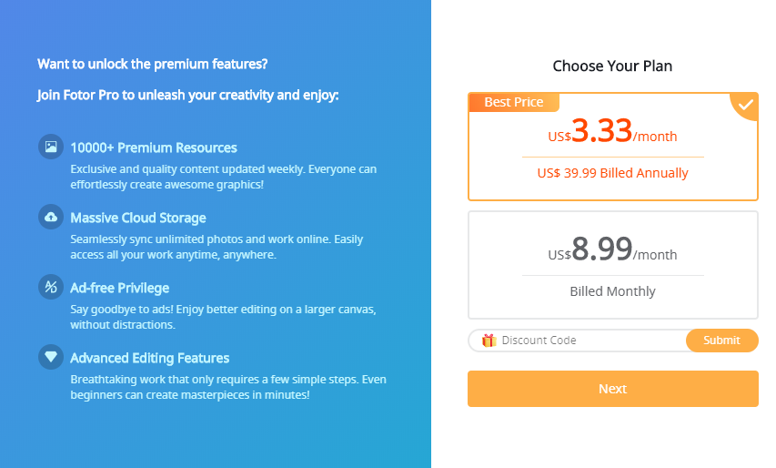 Fotor premium version price