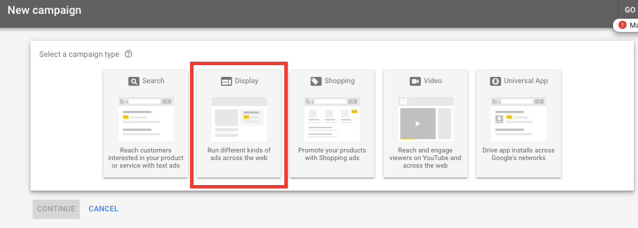 New campaign in Google Adwords