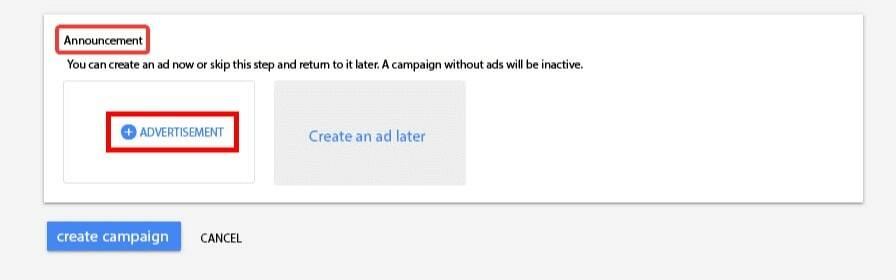 Creating an ad in Google Adwords