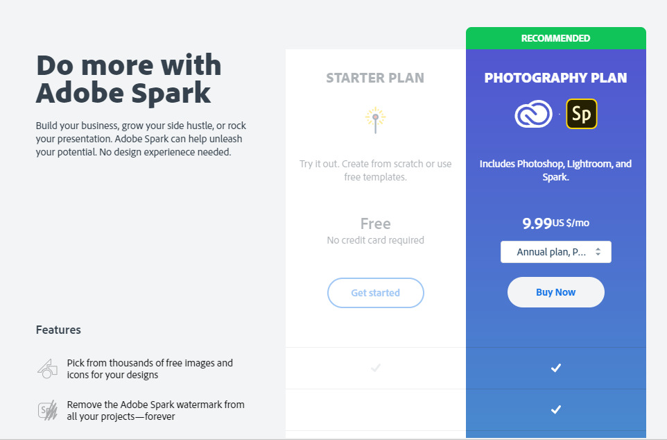 Adobe Spark pricing