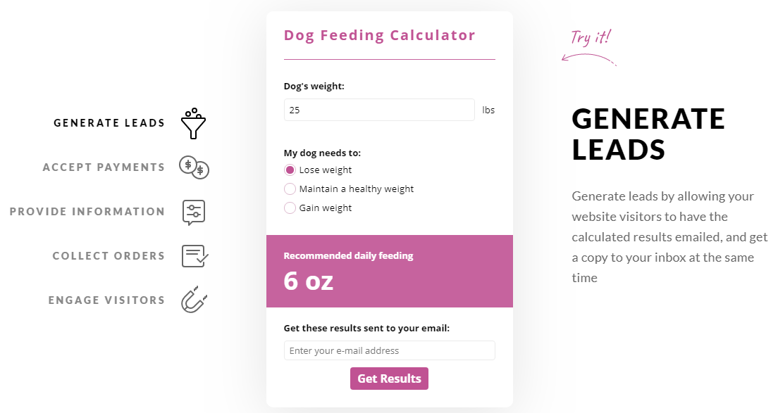 Creating calculators using calconic.com