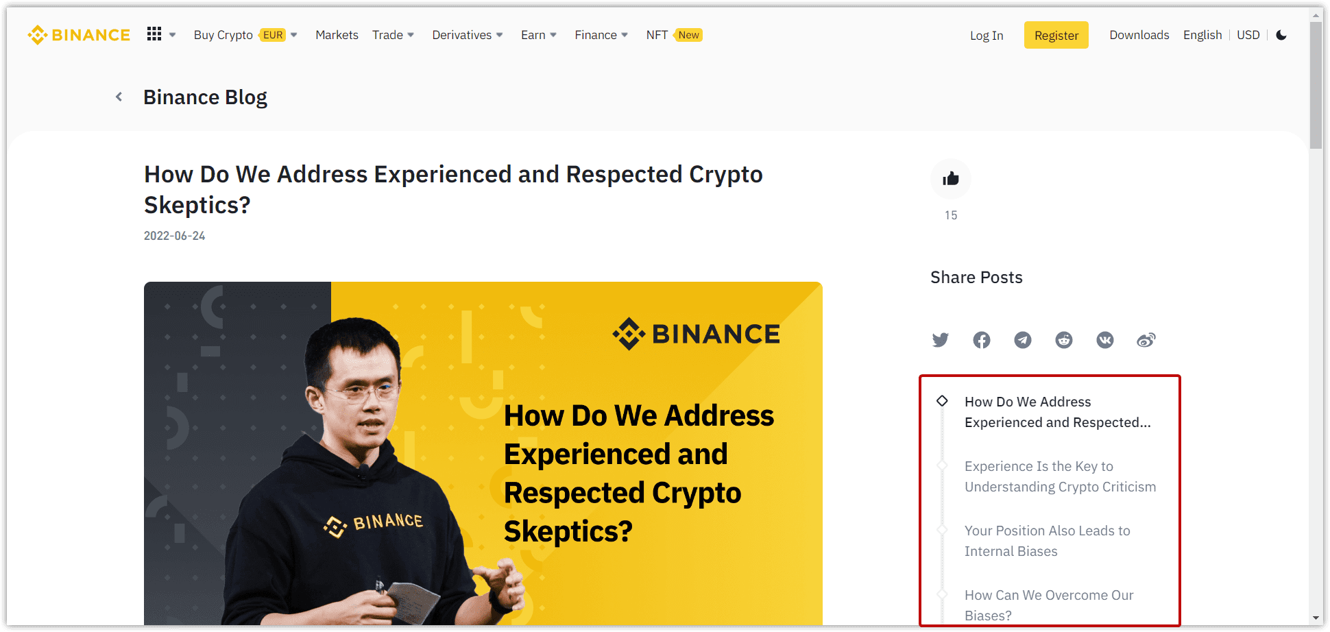 An example of an informative article structure from Binance