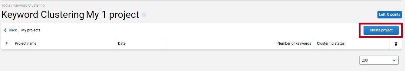Creating a project in serpstat's Keyword Clustering tool