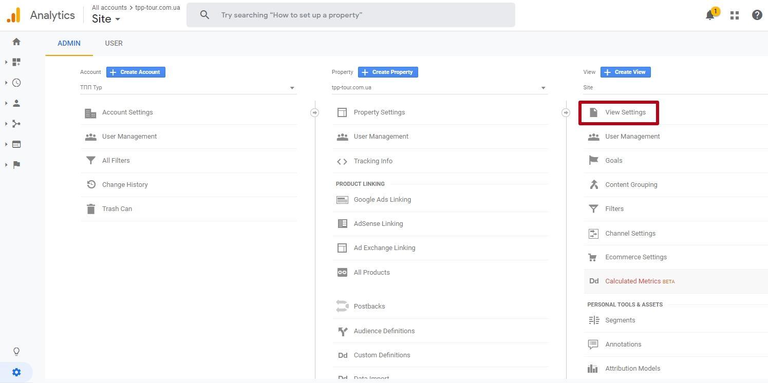 Google Analytics View settings