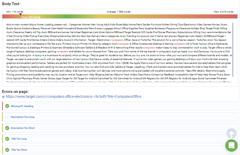 SEO content mapping and analysis