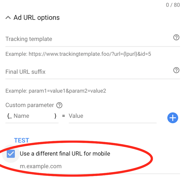 How to create an advertisement in Google Ads to increase the clickthrough rate 16261788357913 Mobile landing page and final URL in Google Adwords ad