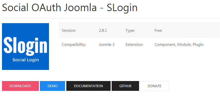 SLogin extension for Joomla
