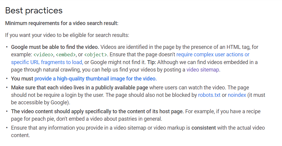 Best practised for video crawling and indexation 