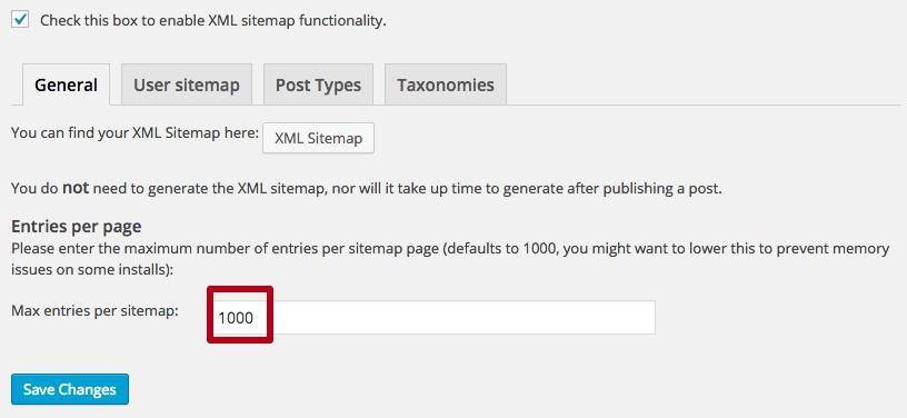 Max entries per sitemap in Wordpress